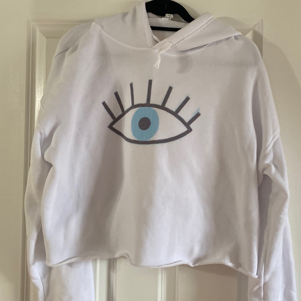 Cropped hooded evil eye sweatshirt